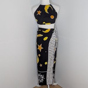 Rama EUC 4-in-one celestial skirt Sarong coverup crop halter top dress Small